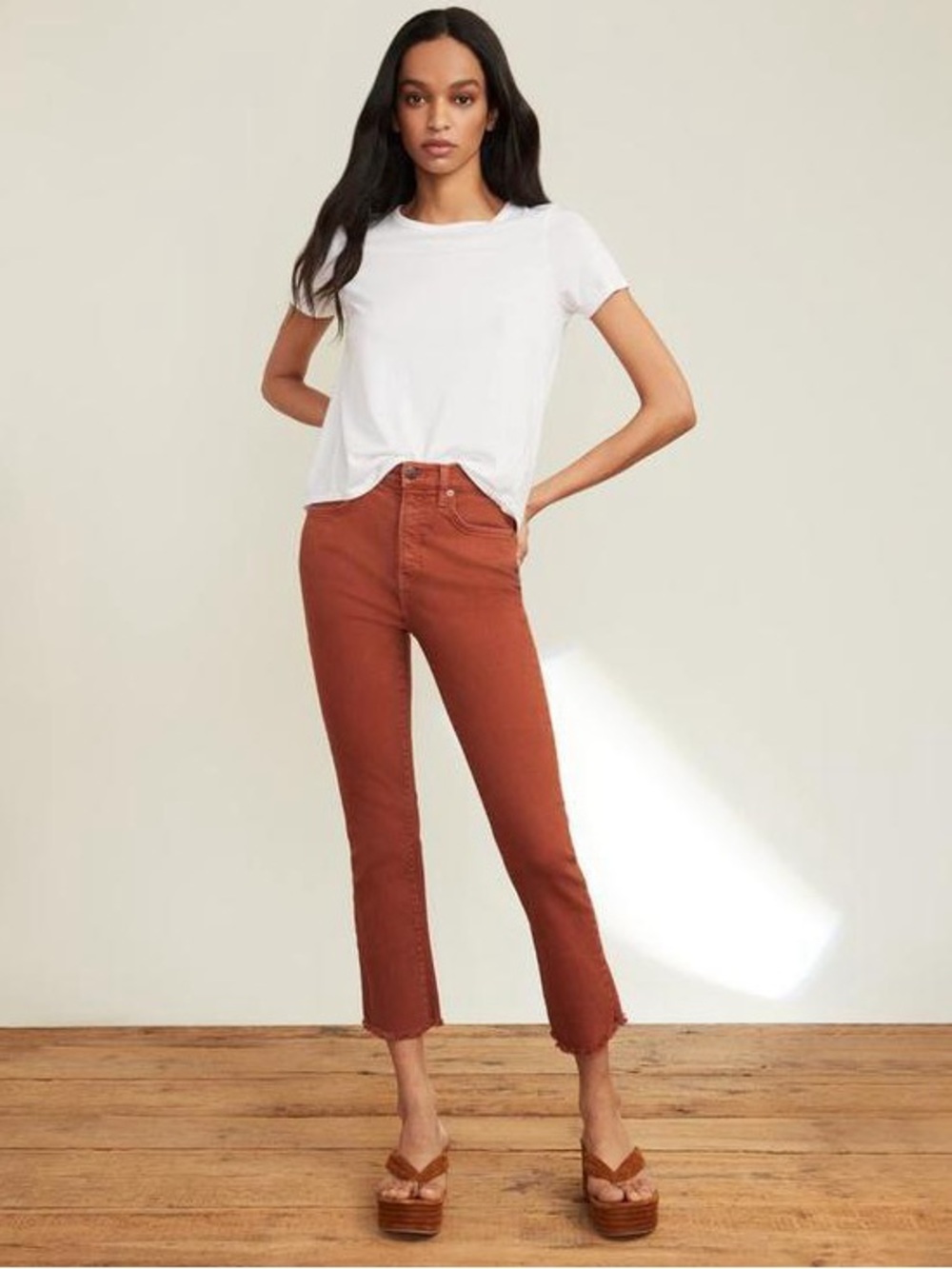 Veronica Beard Jeans Carly High Rise Kick Flare Jean in Rust, Size 31 Frayed